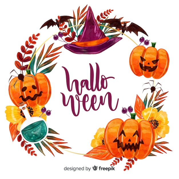 Vector gratuito marco de halloween con diseño de acuarela