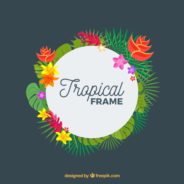 Marco de hojas con plantas tropicales