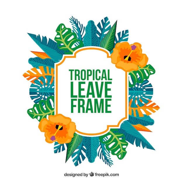 Vector gratuito marco de hojas tropicales en estilo plano