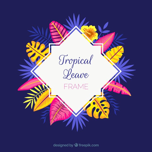 Marco de hojas tropicales en estilo plano