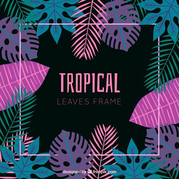 Marco de hojas con vegetación tropical 