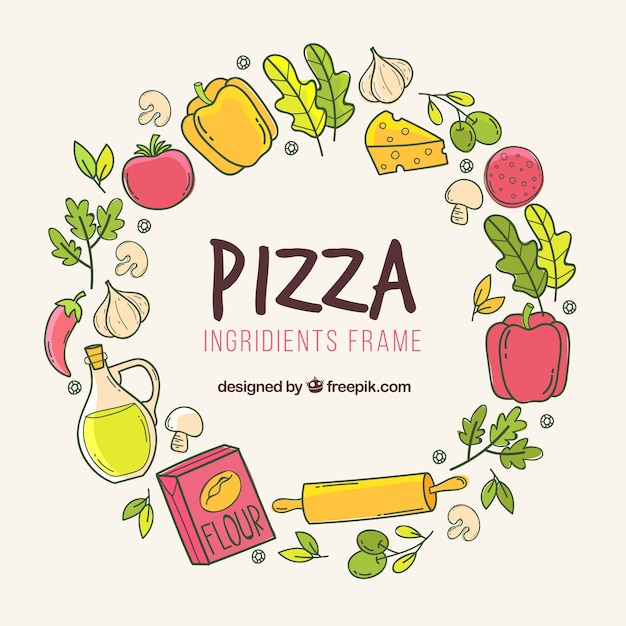 Vector gratuito marco de ingredientes para pizza dibujado a mano