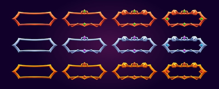 Vector gratuito marco de interfaz de usuario de juego de fantasía medieval dorado para botón