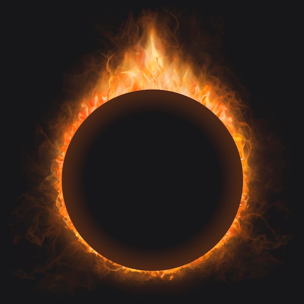 Marco de llama, forma de círculo, vector de fuego ardiente realista