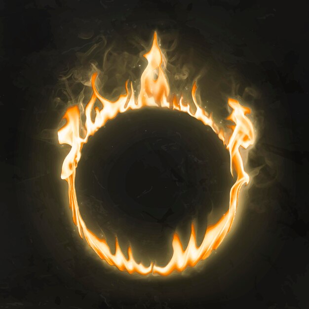 Marco de llama, forma de círculo, vector de fuego ardiente realista
