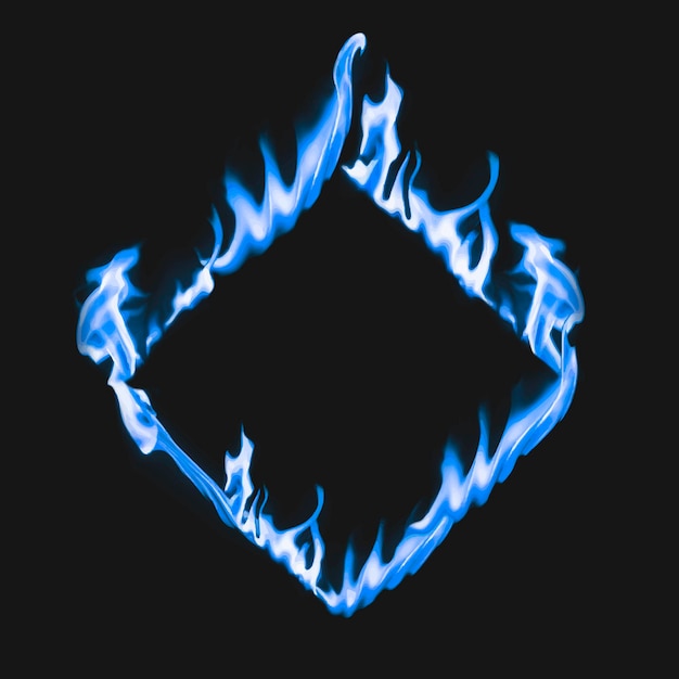 Vector gratuito marco de llama, forma cuadrada azul, vector de fuego ardiente realista