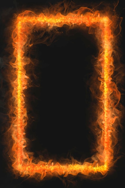 Marco de llama, forma de rectángulo, vector de fuego ardiente realista