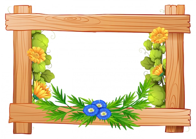 Marco de madera con flores y hojas.