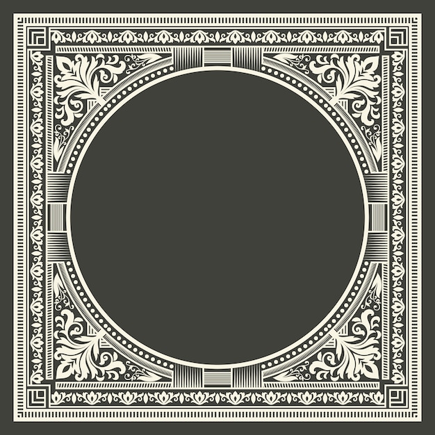 Marco de monograma floral y geométrico sobre fondo gris oscuro. Elemento de diseño de monograma.