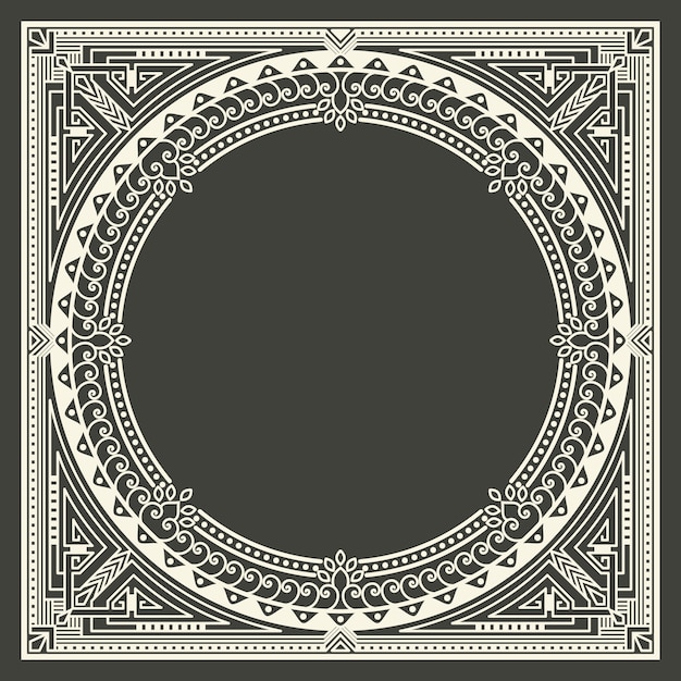 Marco de monograma floral y geométrico sobre fondo gris oscuro. Elemento de diseño de monograma.