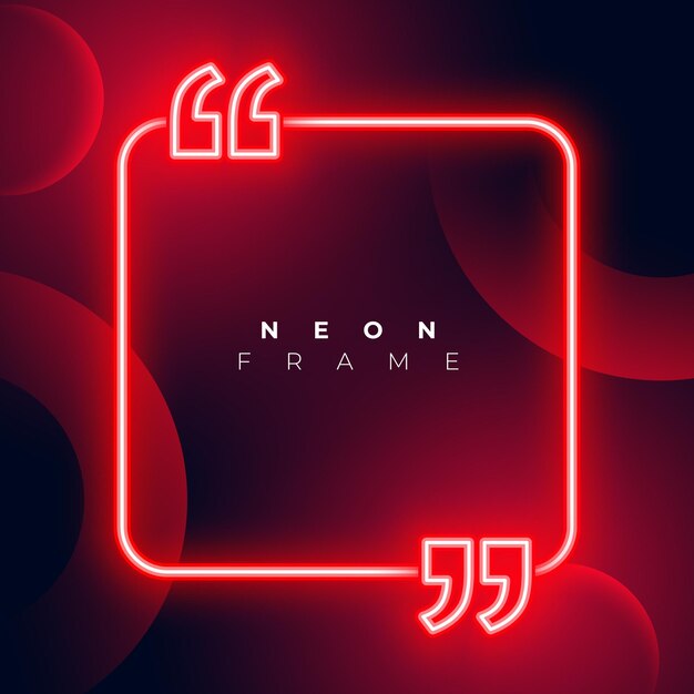 marco de neón rojo brillante con diseño de comillas