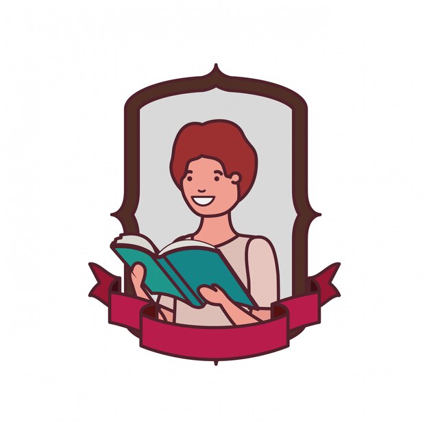 Marco con niño estudiante y libro de lectura.