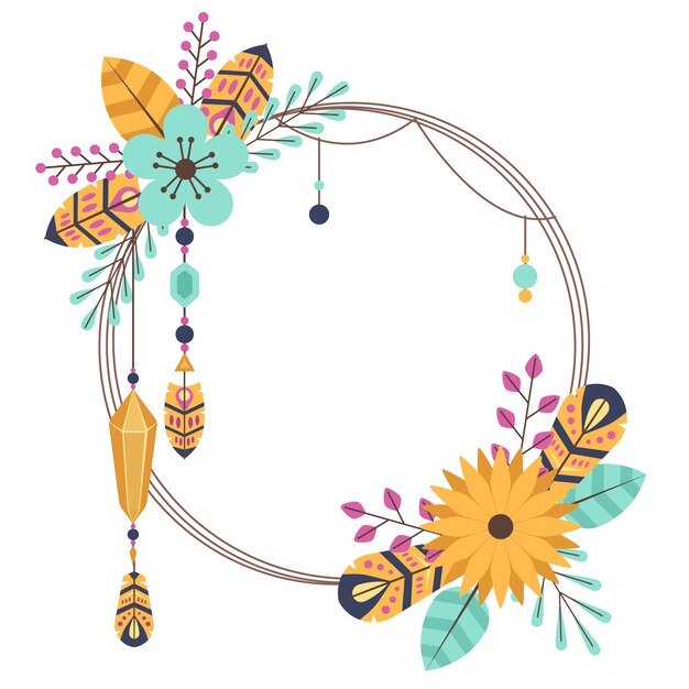 Marco ornamental boho con elementos decorativos.