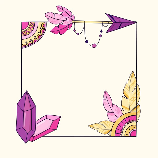 Marco ornamental boho con elementos decorativos.
