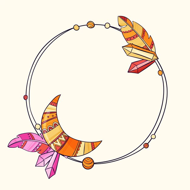 Marco ornamental boho con elementos decorativos.