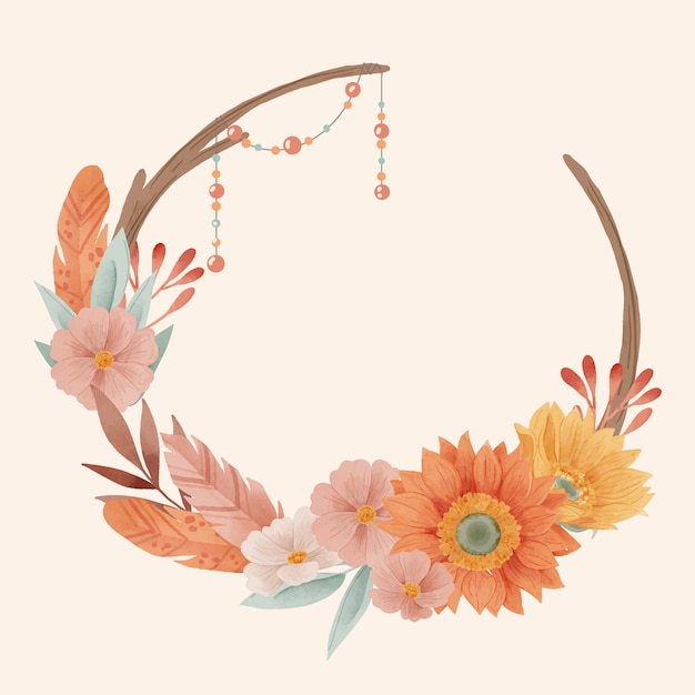 Vector gratuito marco ornamental boho con elementos decorativos.