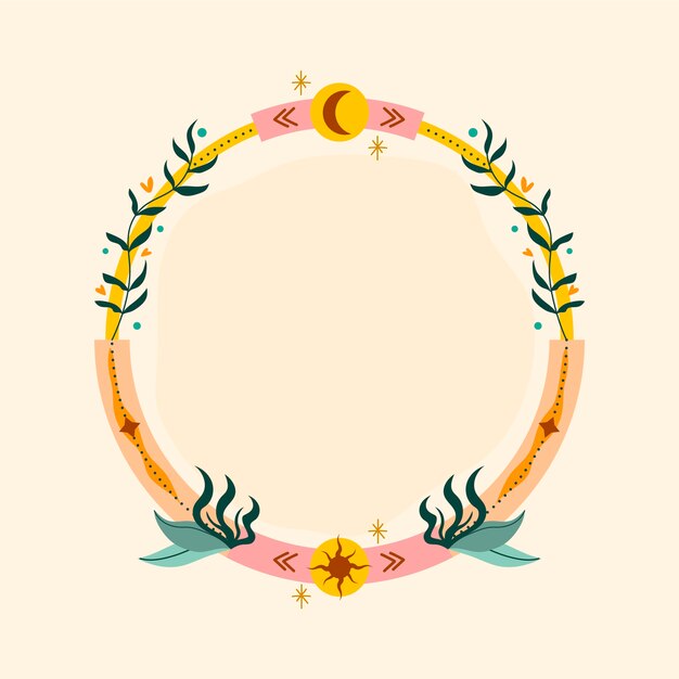 Marco ornamental boho con elementos decorativos.