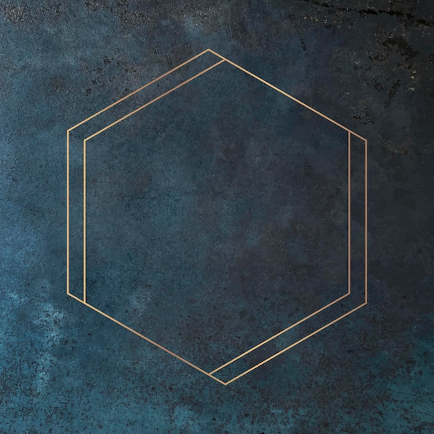 Marco de oro hexagonal sobre fondo azul grunge