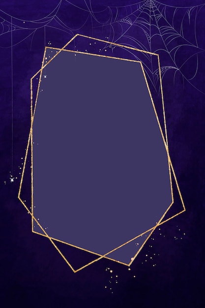 Vector gratuito marco de polígono dorado en vector de fondo púrpura de tela de araña