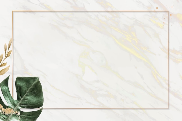 Marco rectangular de oro con fondo de hoja de monstera