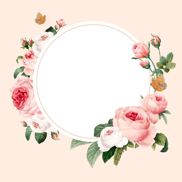 Marco redondo floral en blanco
