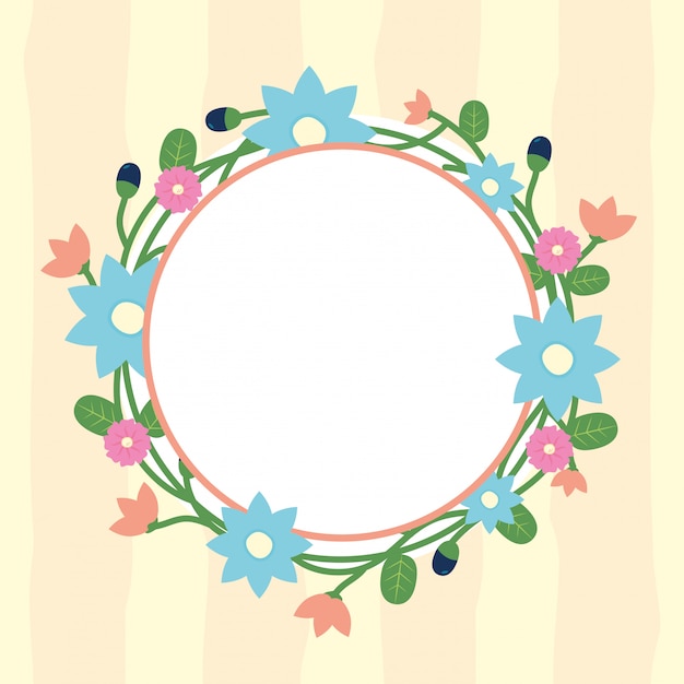 Vector gratuito marco redondo flores florales con círculo en blanco para insertar texto ilustración de flores azules