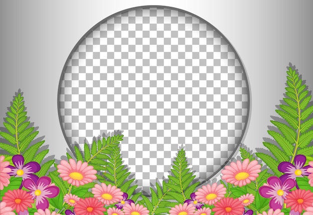 Marco redondo transparente con plantilla de flores y hojas tropicales