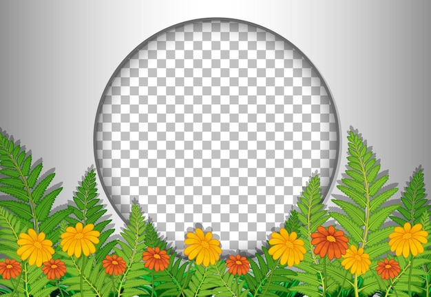 Vector gratuito marco redondo transparente con plantilla de flores y hojas