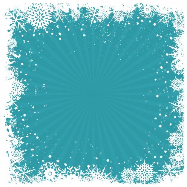 Marco retro de copos de nieve en un fondo azul