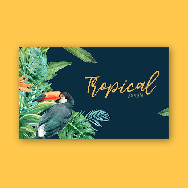 Vector gratuito marco tropical frontera verano con plantas follaje exótico, acuarela creativa.