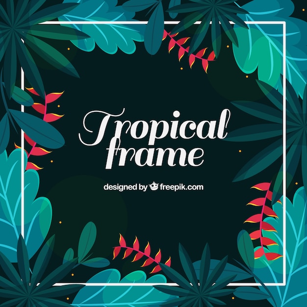 Vector gratuito marco tropical con hojas diferentes