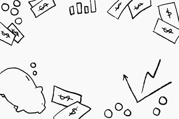 Vector gratuito marco de vector de doodle financiero sobre fondo blanco