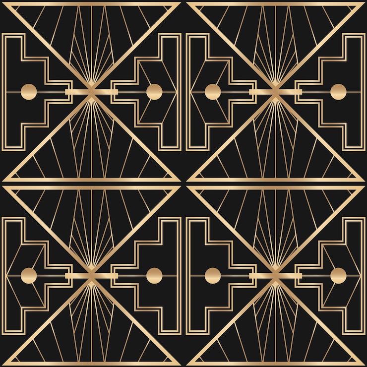 Vector gratuito marco vectorial art déco con patrón geométrico en fondo oscuro