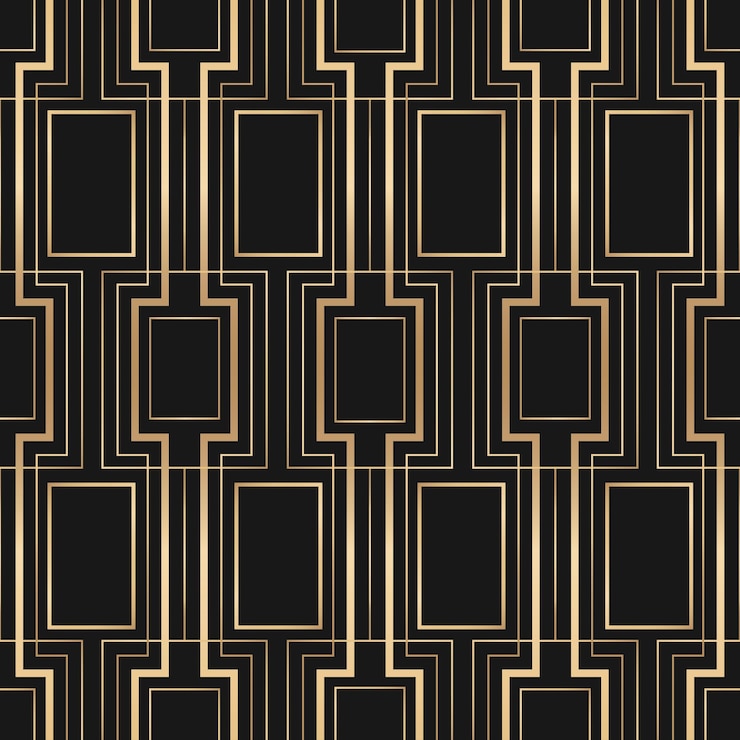 Vector gratuito marco vectorial art déco con patrón geométrico en fondo oscuro