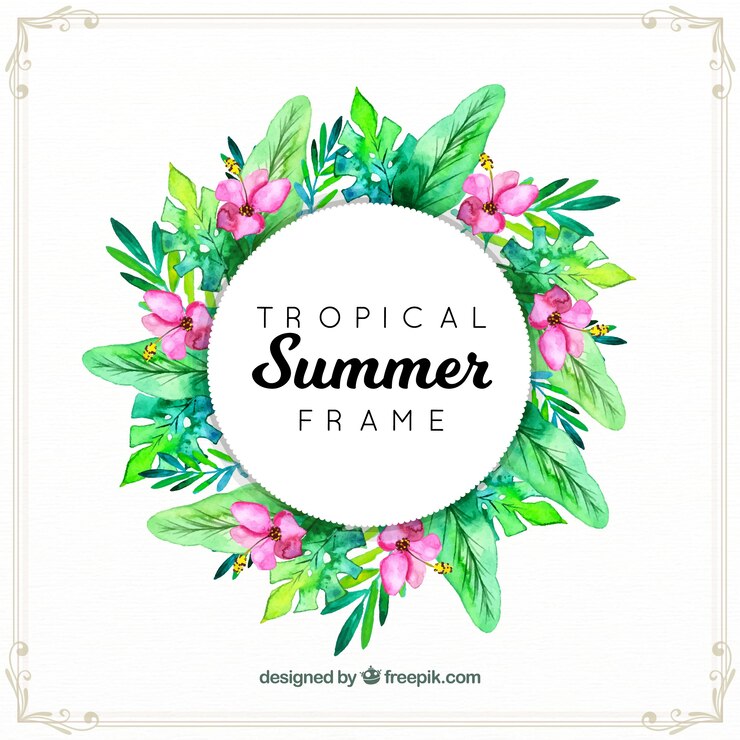 Vector gratuito marco de verano con hojas tropicales
