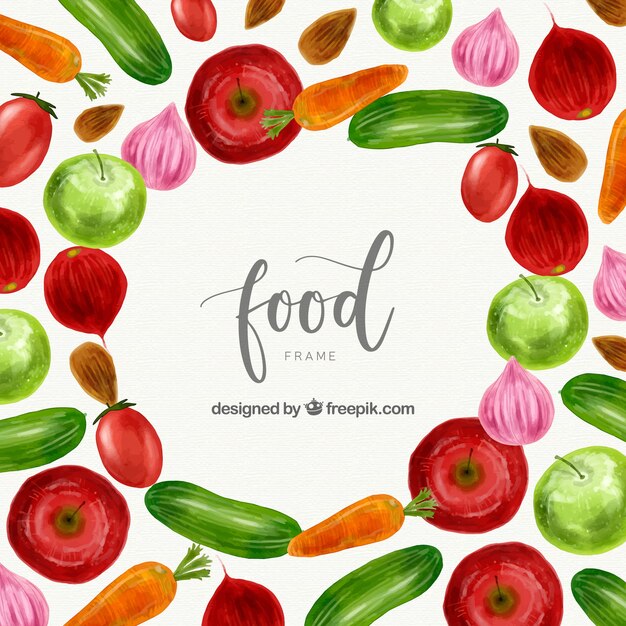 Marco de verduras frescas en acuarela