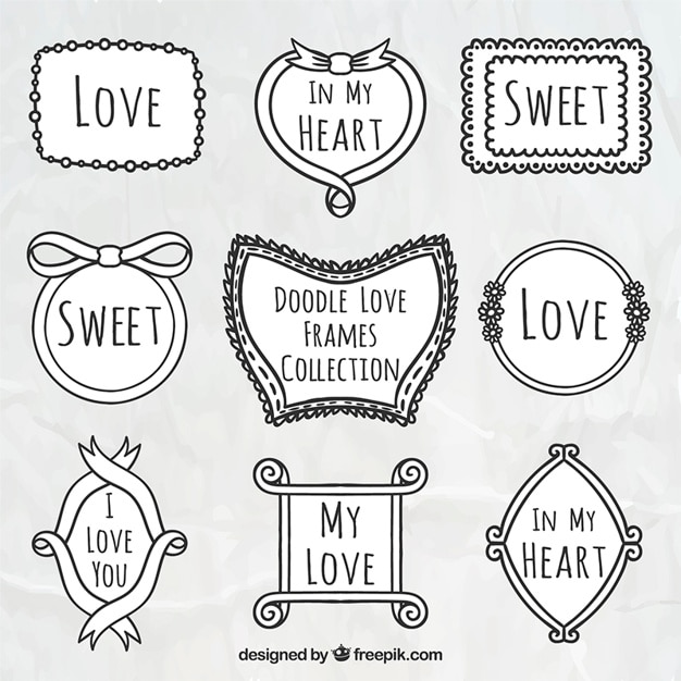 Vector gratuito marcos de amor ornamental dibujados a mano