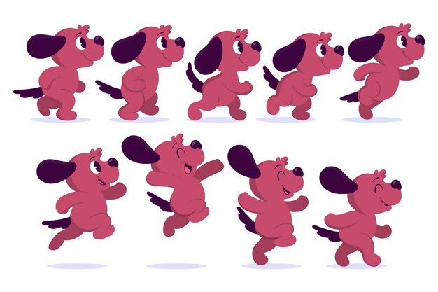 Marcos de animación de perro de dibujos animados