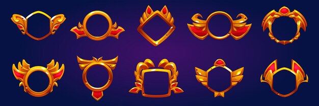 Marcos de avatar de juego de insignias de premio dorado
