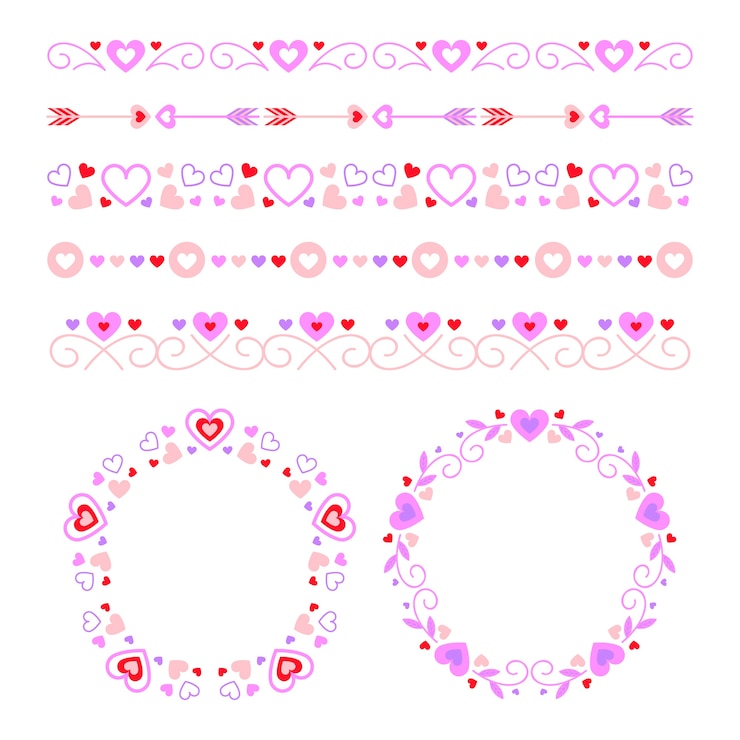 Vector gratuito marcos y bordes de corazones de diseño plano
