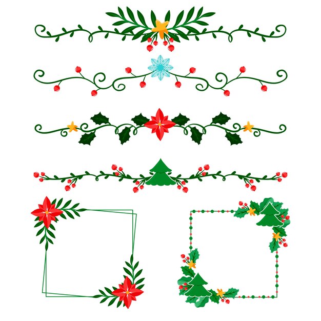 Marcos y bordes para navidad en diseño plano