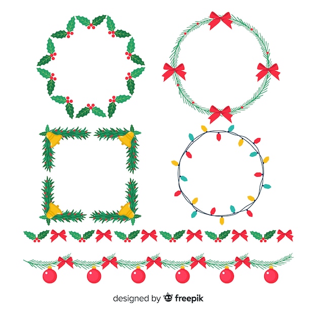 Vector gratuito marcos y bordes de navidad planos