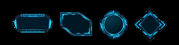 Marcos brillantes futuristas en un conjunto azul neón