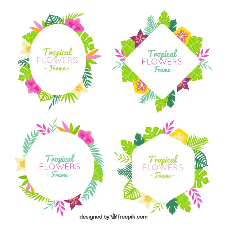 Vector gratuito marcos decorativos de flores tropicales 