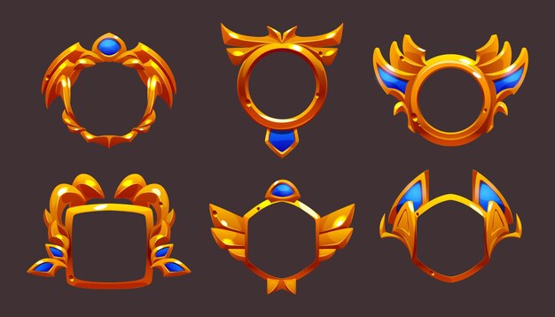 Marcos dorados vacíos para insignias de premios de juegos