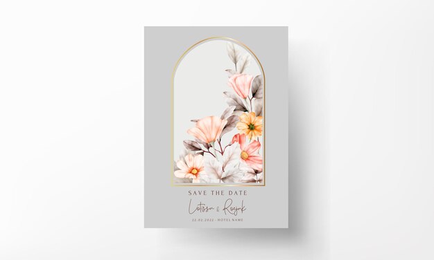 Marcos de flores de acuarela en la tarjeta de invitación de boda