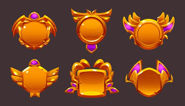 Marcos de iconos de interfaz de usuario de nivel de insignias de premio de juego dorado