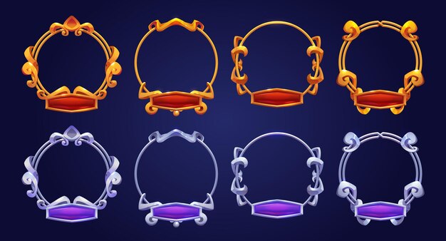 Marcos de juego ui para bordes dorados y plateados de avatar