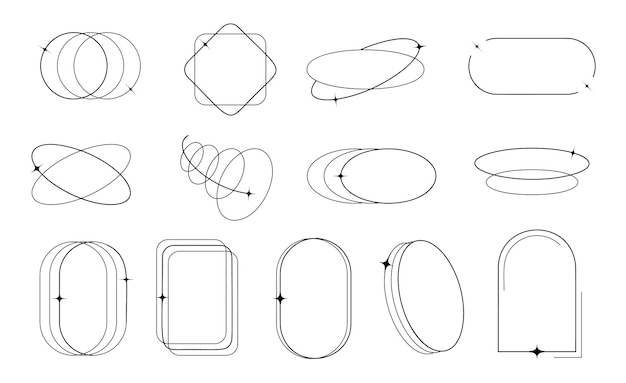 Marcos lineales estéticos Arcos con estrellas brillantes Diseño estético retro minimalista moderno