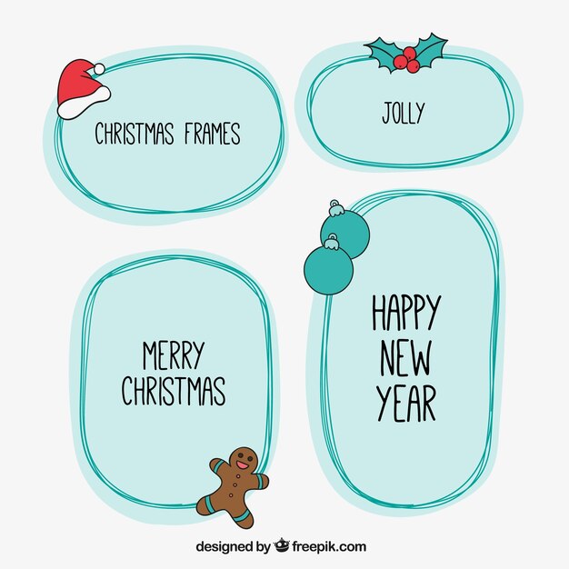 Marcos de navidad esbozados en estilo lindo